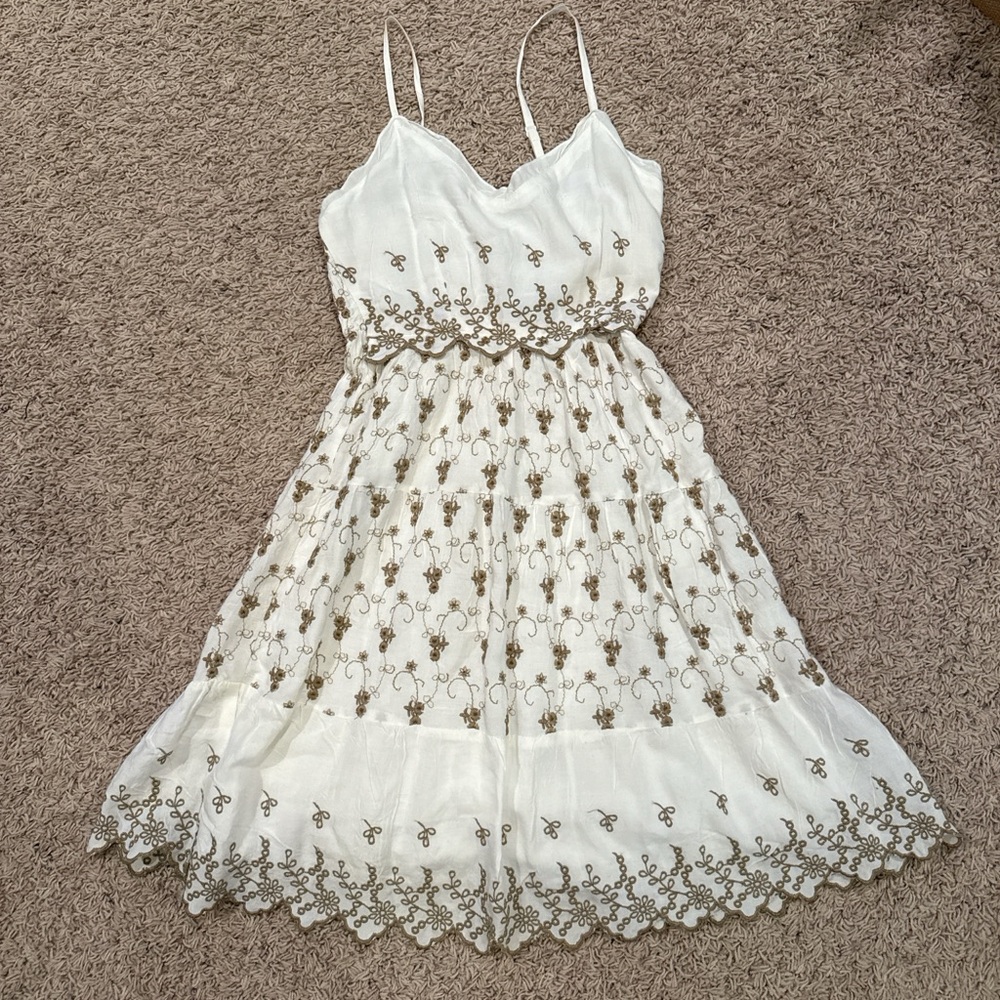 Jessica Simpson Cream Dress with Brown Embroidery